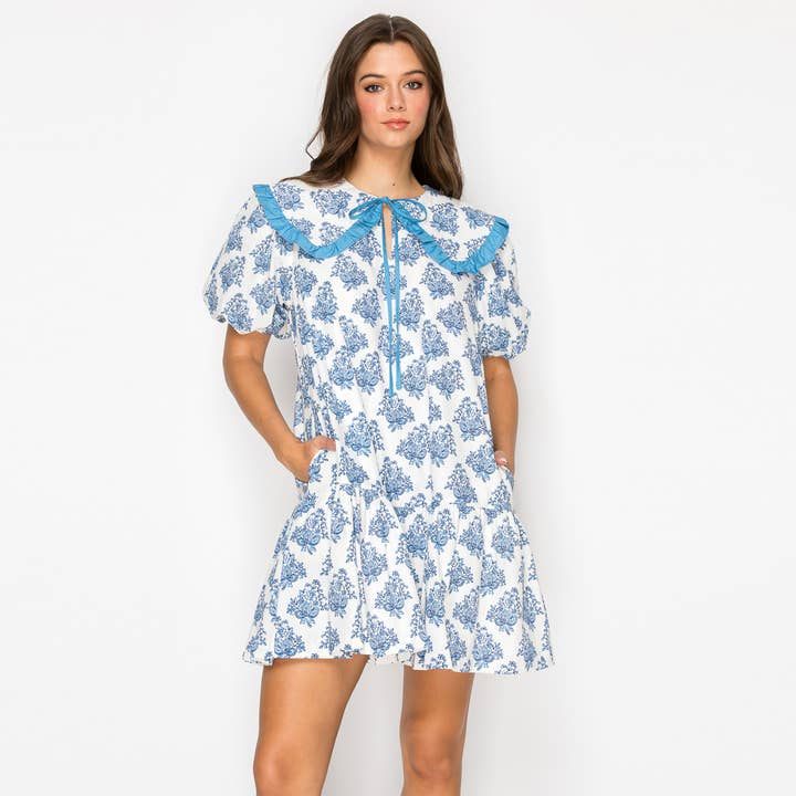 LoveWednesday - Wholesale Dress - Women's - Ajrak Print Cotton Mini Dress With Collar - LWD29154