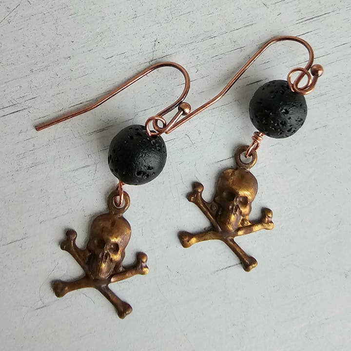 OOAK Earrings - Pirate Skull & Crossbones - Turquoise - Lava for wholesale by Divine Dragon Designs