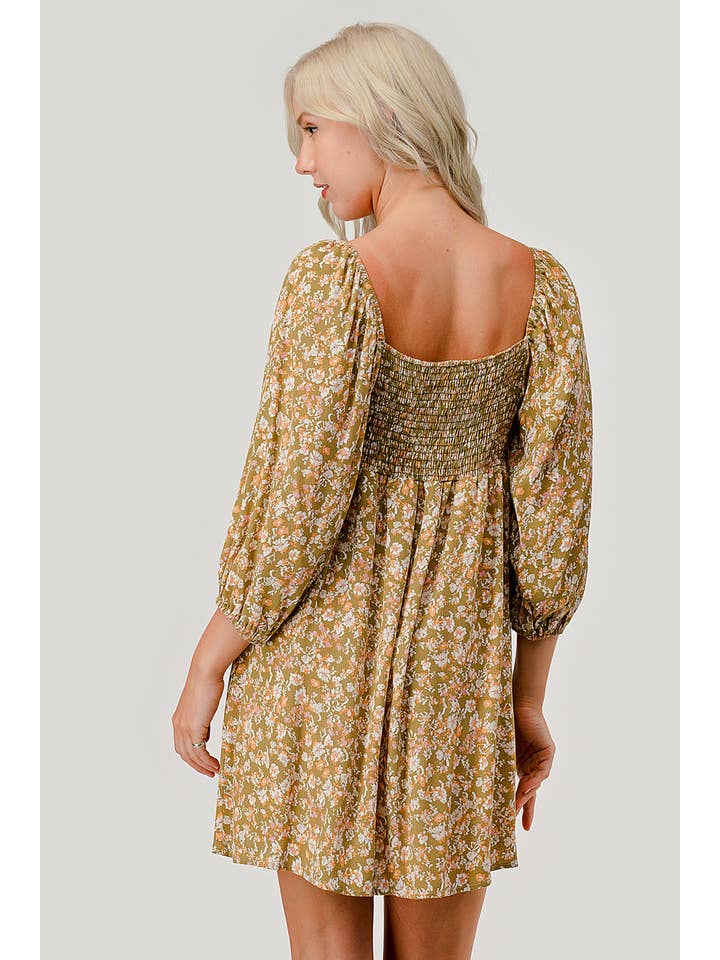 Olive Combo Floral Casual Mini Dress, WD62070 for wholesale on Faire2