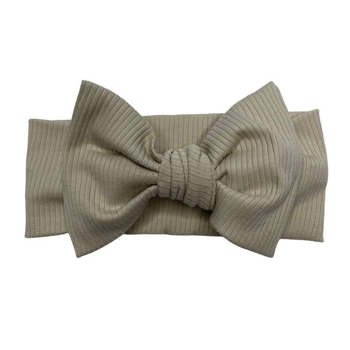 Geribbelde hoofdband Bow - Beige voor wholesale door Little Kins Company