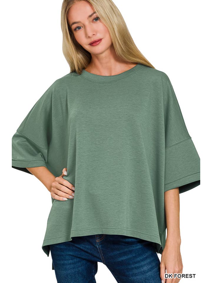 42POPS - Wholesale Knit Top - Women's - .1023 Scuba Round Neck Top With Side Slits SI-289652