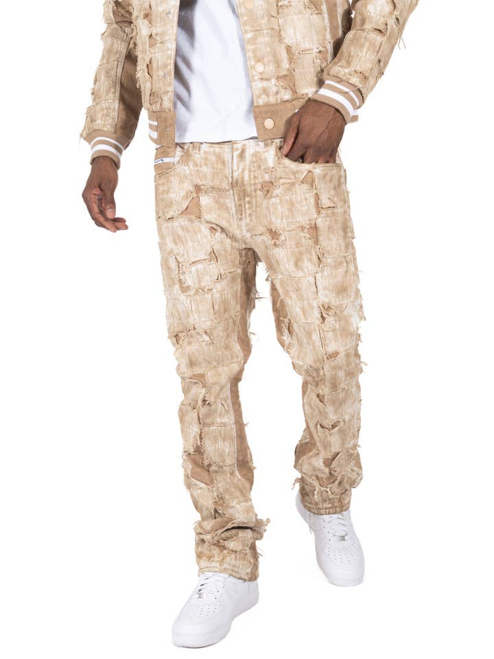 Jeans M1722 Positano con rivestimento strappato - Kaki per la vendita all'ingrosso da parte di Makobi