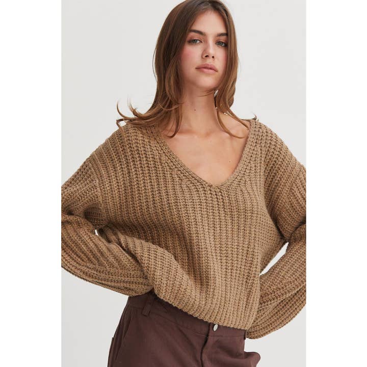 HYFVE - Wholesale Knit Sweater - Women's - HF24F061-Chunky Knit V Neck Sweater