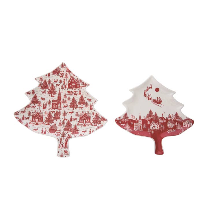 Transpac - Wholesale Christmas Decoration - CLOSEOUT 14.25" Christmas Tree Shaped Toile Plates Set of 2