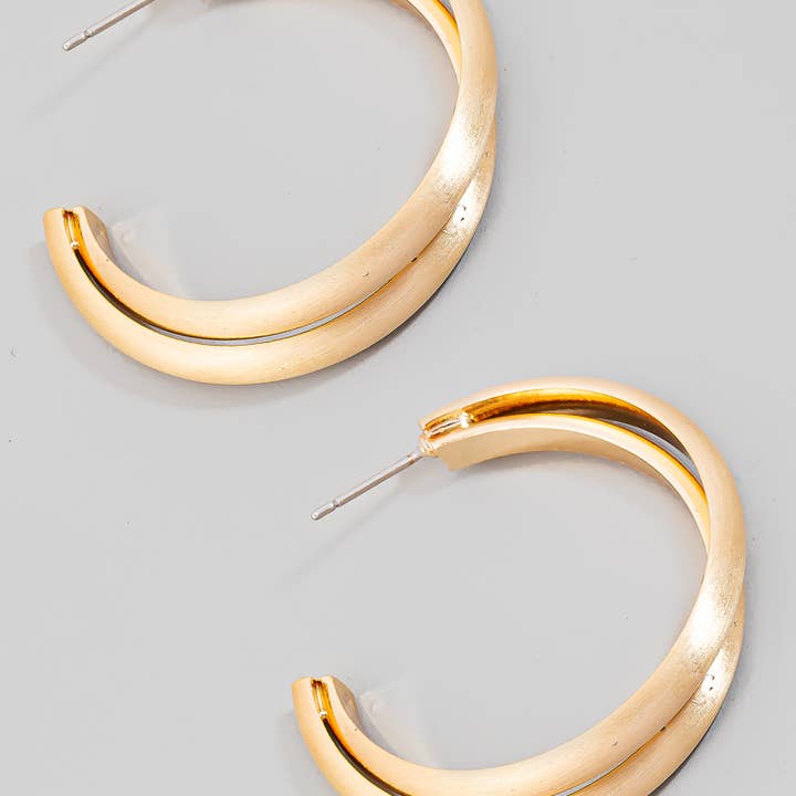 Large Layered Brushed Metallic Hoop Earrings for wholesale by The Looks by Fame Accessories