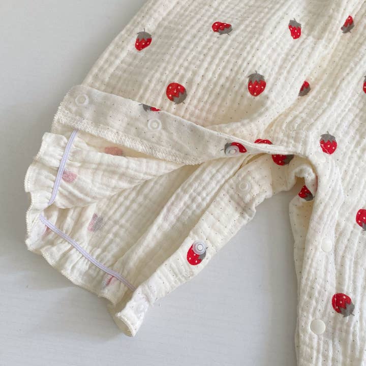 Red Autumn Arrival Baby Girls Long Sleeves Crew Neck Strawberry Pattern Rompers for wholesale on Faire5