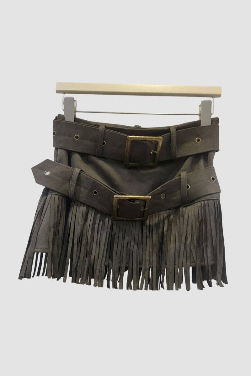 Mccolin - Wholesale Skirt - Women's - Fringe Mini Skirt with Belt Detail1
