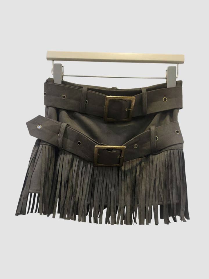 Mccolin - Wholesale Skirt - Women's - Fringe Mini Skirt with Belt Detail1