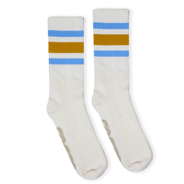 SOCCO Naturals | Columbia Blue & Brass Striped Crew for wholesale by SOCCO