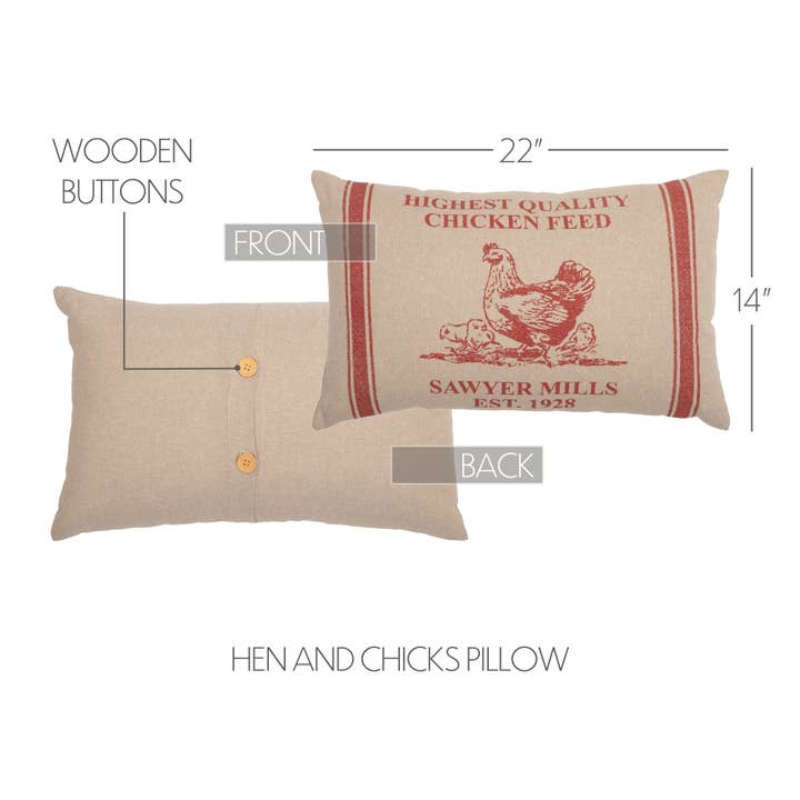 VHC Brands - Wholesale Throw/Decorative Pillow - Sawyer Mill Red Hen and Chicks Pillow 14x22