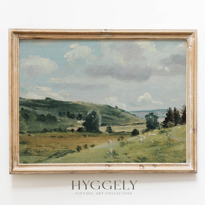 Vintage jorden tonen målning | Grönt landskap Art Print L159 för wholesale av Hyggely