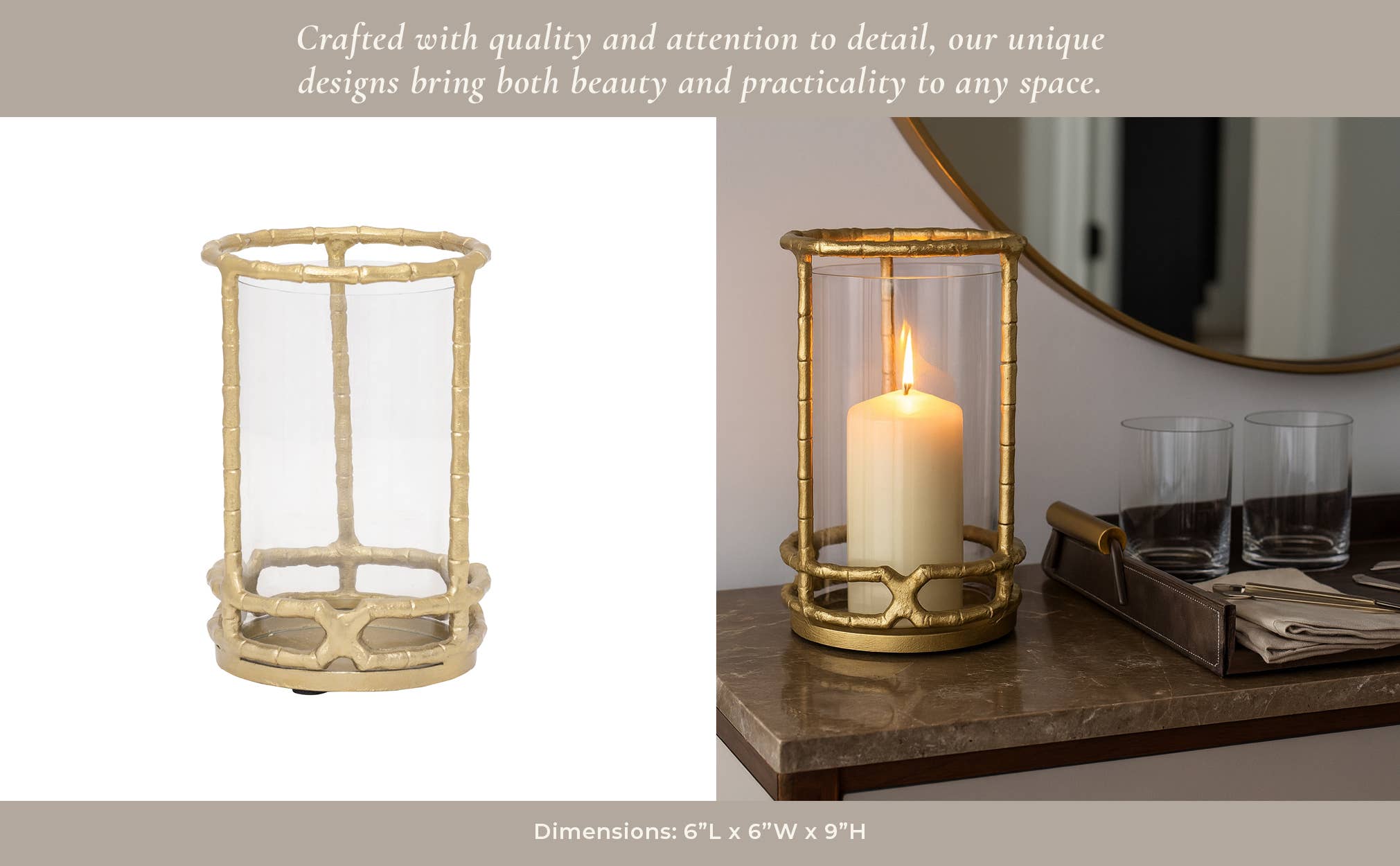 Sagebrook Home - Wholesale Candle Holder - Hurricane Candle Holder - Gold Metal Cylinder Modern, 9 in.11