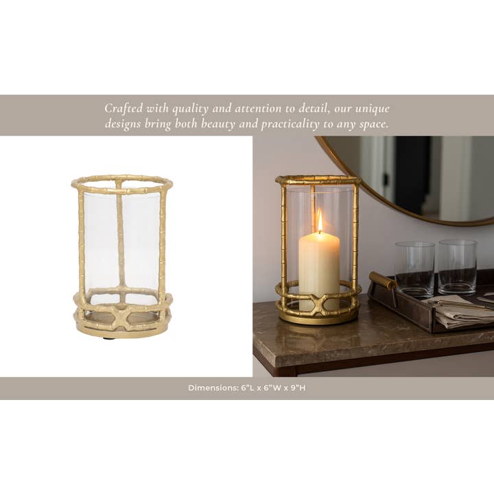 Sagebrook Home - Wholesale Candle Holder - Hurricane Candle Holder - Gold Metal Cylinder Modern, 9 in.11