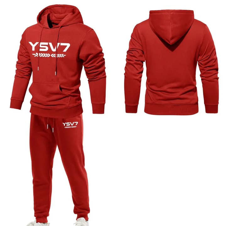 MENS RED WARM HOODED TRACKSUIT for wholesale by YSV7