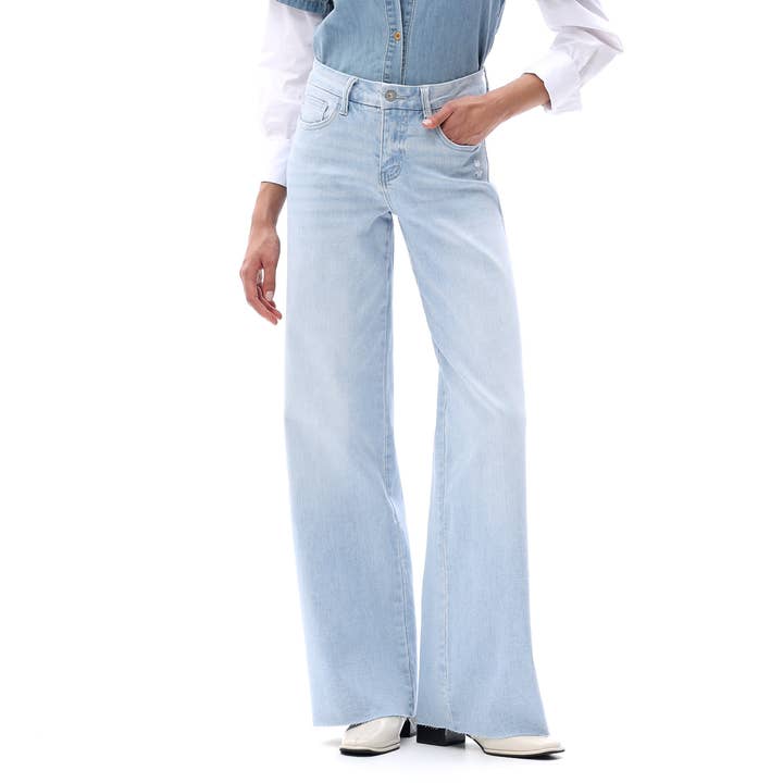 Mid Rise Wide Leg Jeans Raw Hem Vintage Distressed OSW8019 for wholesale by ONESO