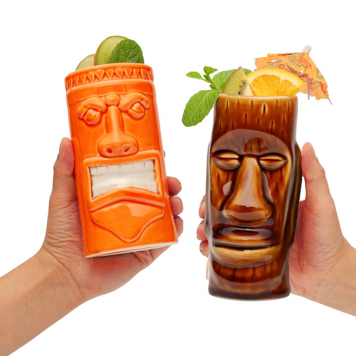 Lemonsoda - Wholesale Cocktail/Liquor Glass - Hard-Carved and Hand-Painted Tiki Mugs - Assorted Set (1pc)