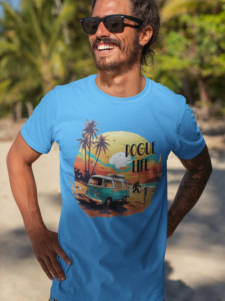 Squatchin’ Country - Wholesale T-Shirt (Graphic) - Unisex - Bigfoot Pogue Life tshirt (blue)