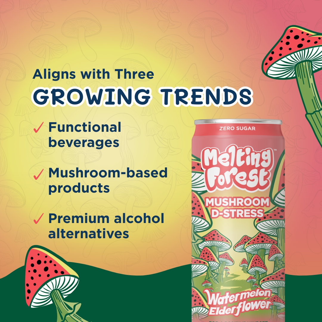 Melting Forest - Wholesale Sparkling Water - Mushroom Drink | Stress Relief | Watermelon Elderflower 9