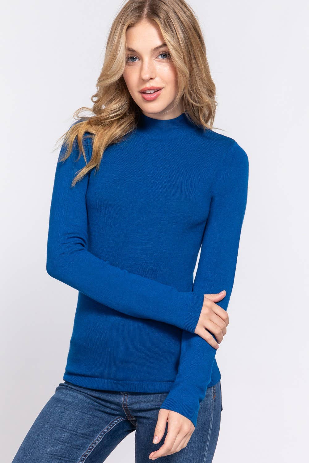 Active Basic | Active USA - Venta al por mayor Jersey de punto - Mujer - Suéter básico de manga larga con cuello simulado20