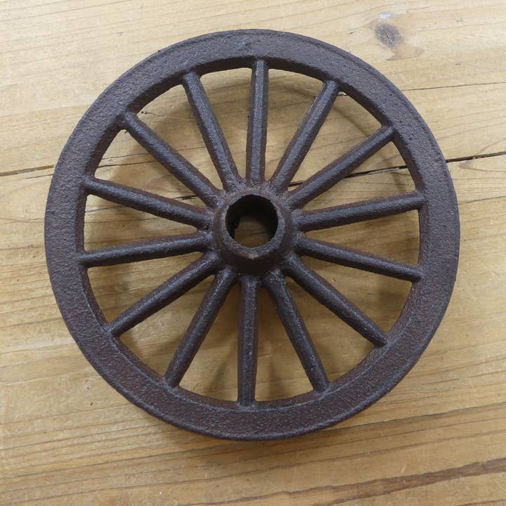 Midwest Craft House - Wholesale Decorative Tabletop Object - SMALL RUSTIC CAST IRON WAGON WHEEL, 6 3/4" DIAMETER