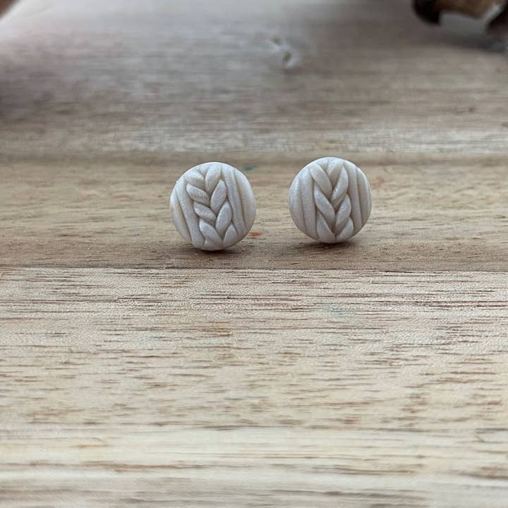 Monty and Mirabelle – wholesale Jewellery set – Dottie / Post Earring Set / Fall Earrings Posts / Knit Pattern / Blue / Green / White / Polymer Clay Jewellry / Sweater Weather1