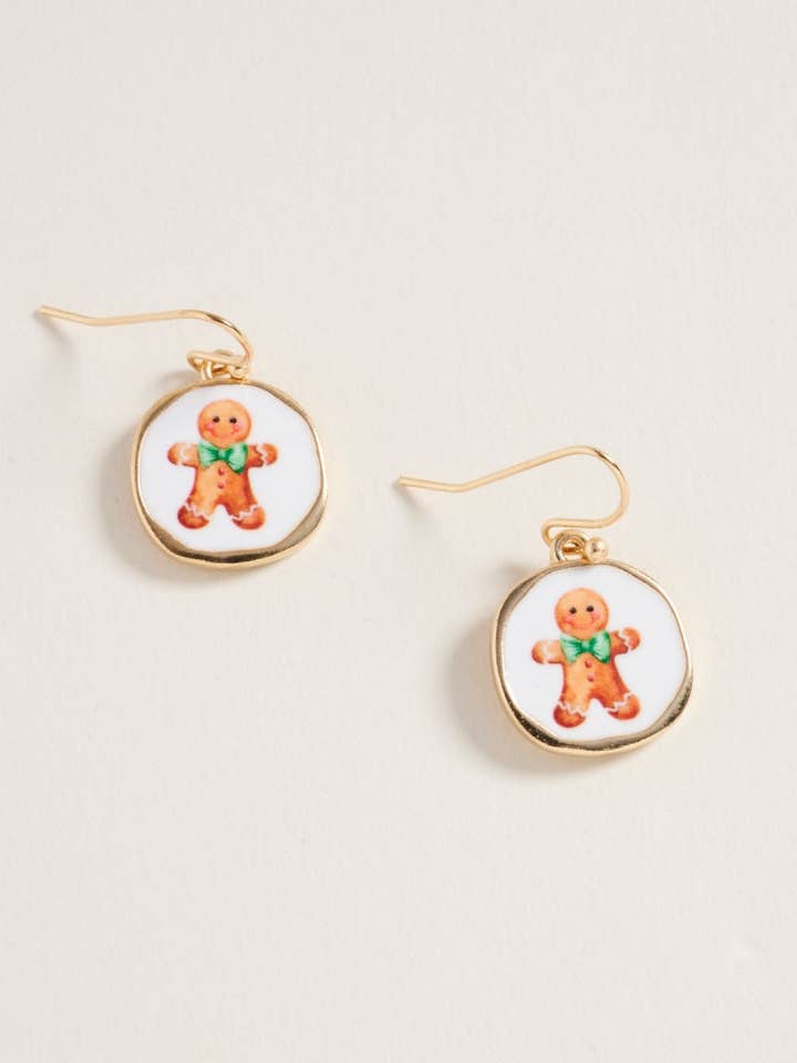 Gingerbread Man Print Enamel Stone Hook Earrings for wholesale by Designature New York
