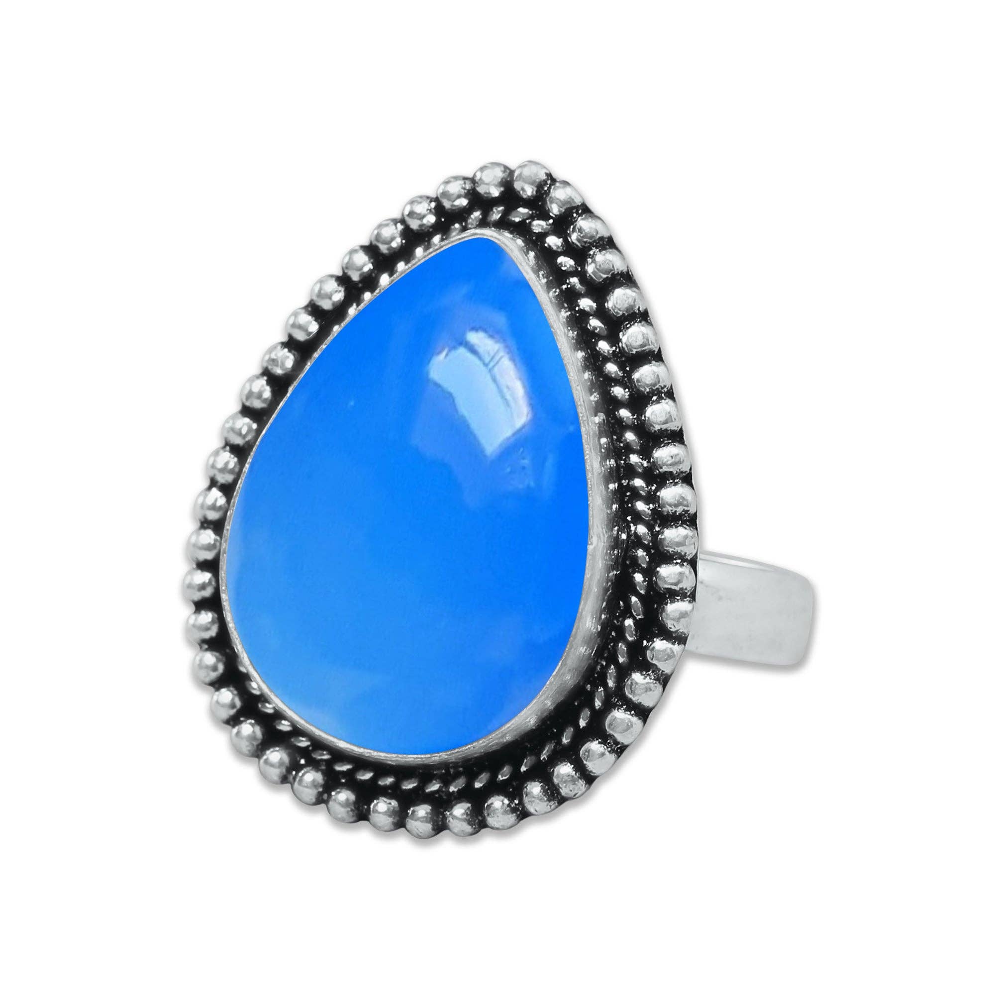 Handmade Jewels - Wholesale Cocktail/statement ring - Blue Chalcedony Rings – Handmade, Silver-Plated, Assorted Boho Designs (US Sizes 6–10, Made to Order)4