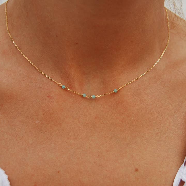 Gold 18K necklace, amazonite necklace, gemstone necklace. para venta al por mayor de Yneda Jewels