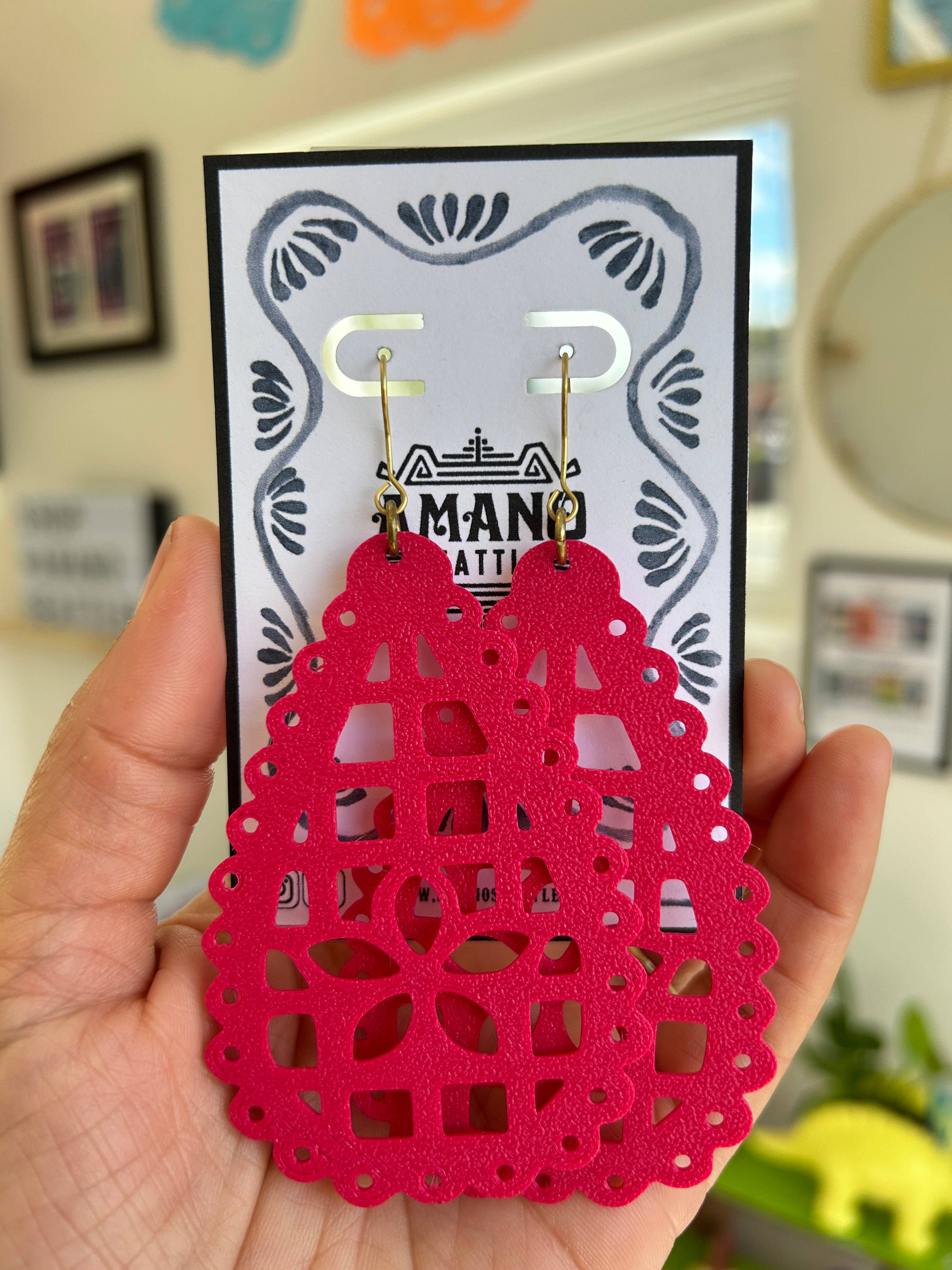 Amano Seattle - Wholesale Dangle Earrings - Papel picado earrings 3d printed magenta pink