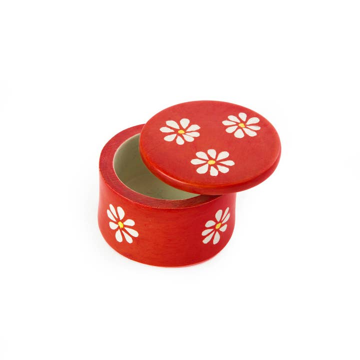 Swahili | AFRICAN MODERN - Wholesale Jewelry Box/Organizer - Red Daisy Print Soapstone Ring Box