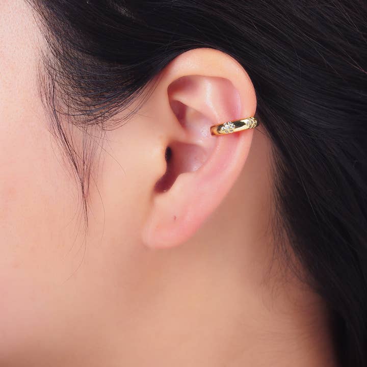 Aim Eternal – wholesale Cuff/wrap earrings – 24K Gold Filled Dotted CZ Ear Cuff Earrings | AI171 AI172