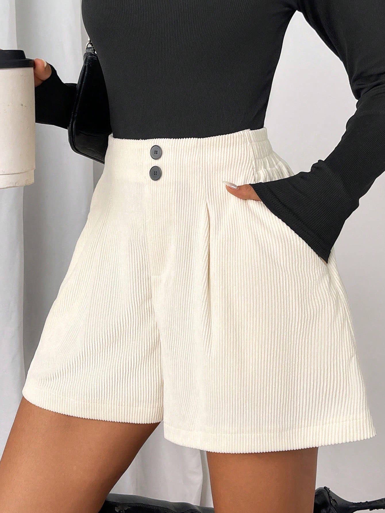 WHITE Slimming corduroy straight-leg casual shorts for wholesale on Faire4