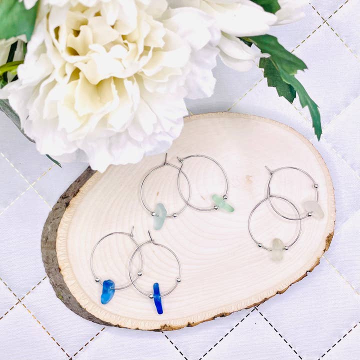 Harbor Finds Elegant Sea Glass Hoop Earrings for wholesale by Cyn Elizabeth Studios