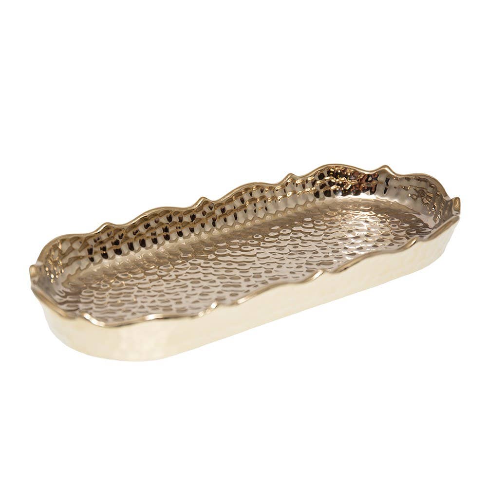 AULICA - Wholesale Decorative Plate/Dish/Bowl - Rectangular golden dish 30x13x3.5cm0