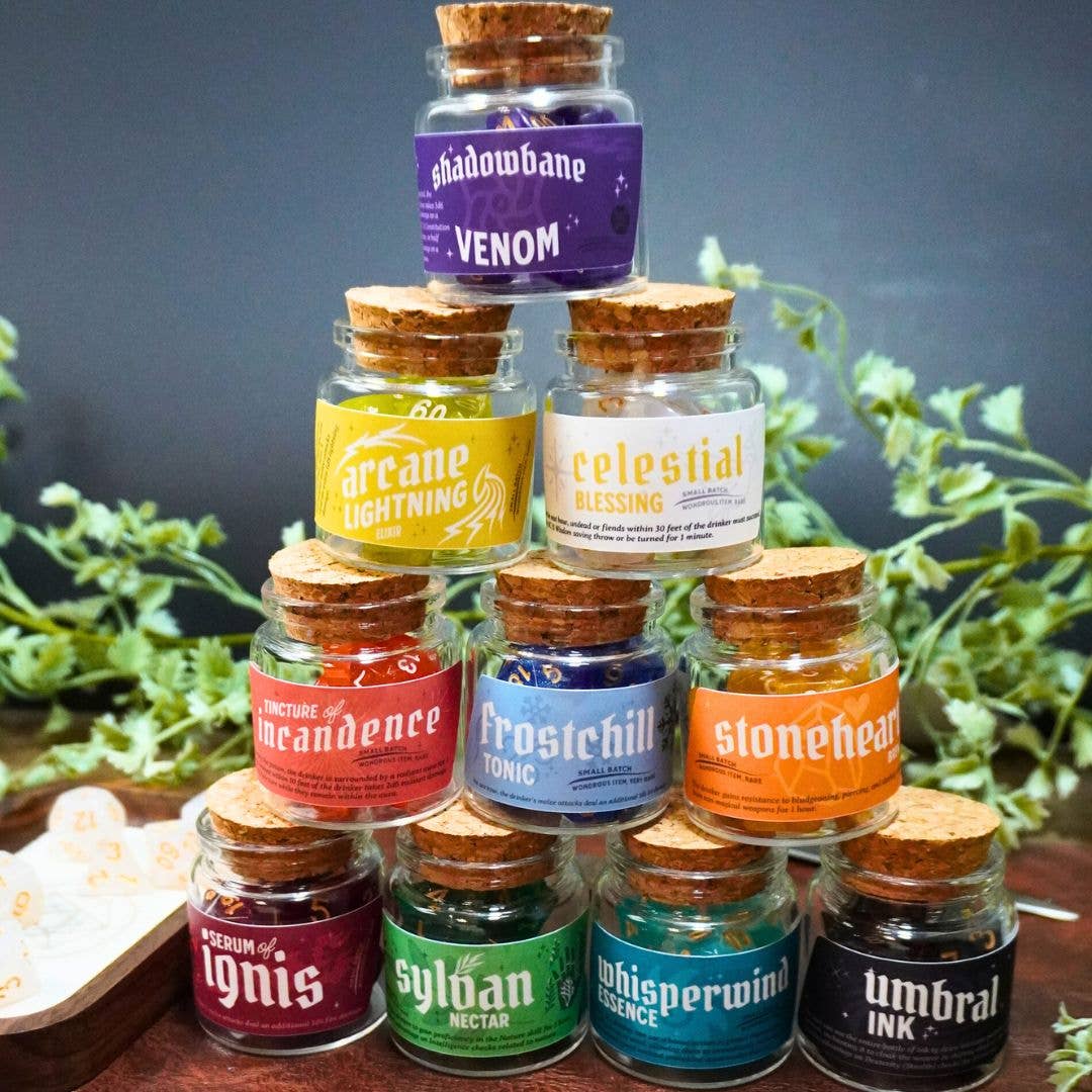 Minva Tabletop Design Co - Vendita all'ingrosso Dadi - Set di bottiglie Dice Spell3