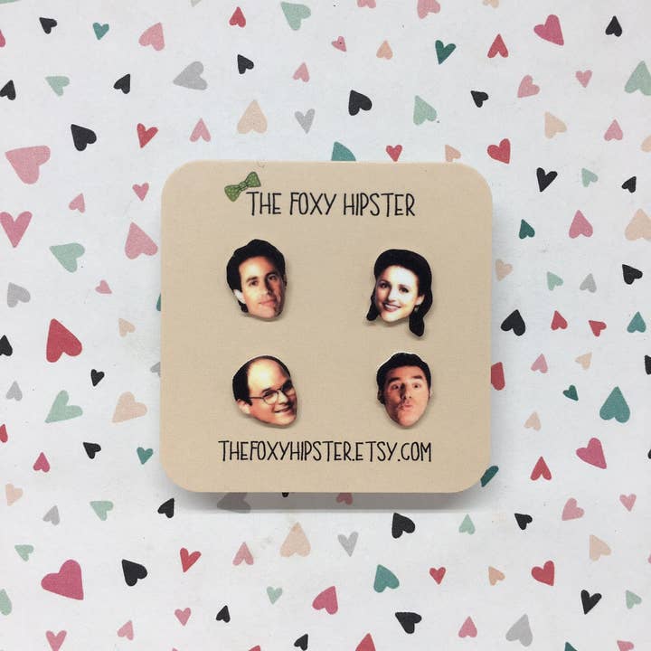 The Foxy Hipster - Venta al por mayor Pendientes de botón/aretes de poste - Pendientes Seinfeld para mezclar y combinar2