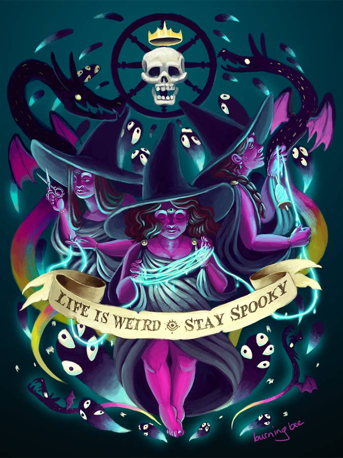 Life is Weird, Stay Spooky, Three Witchy Fates Art Print for wholesale by Burning Bee Illustration