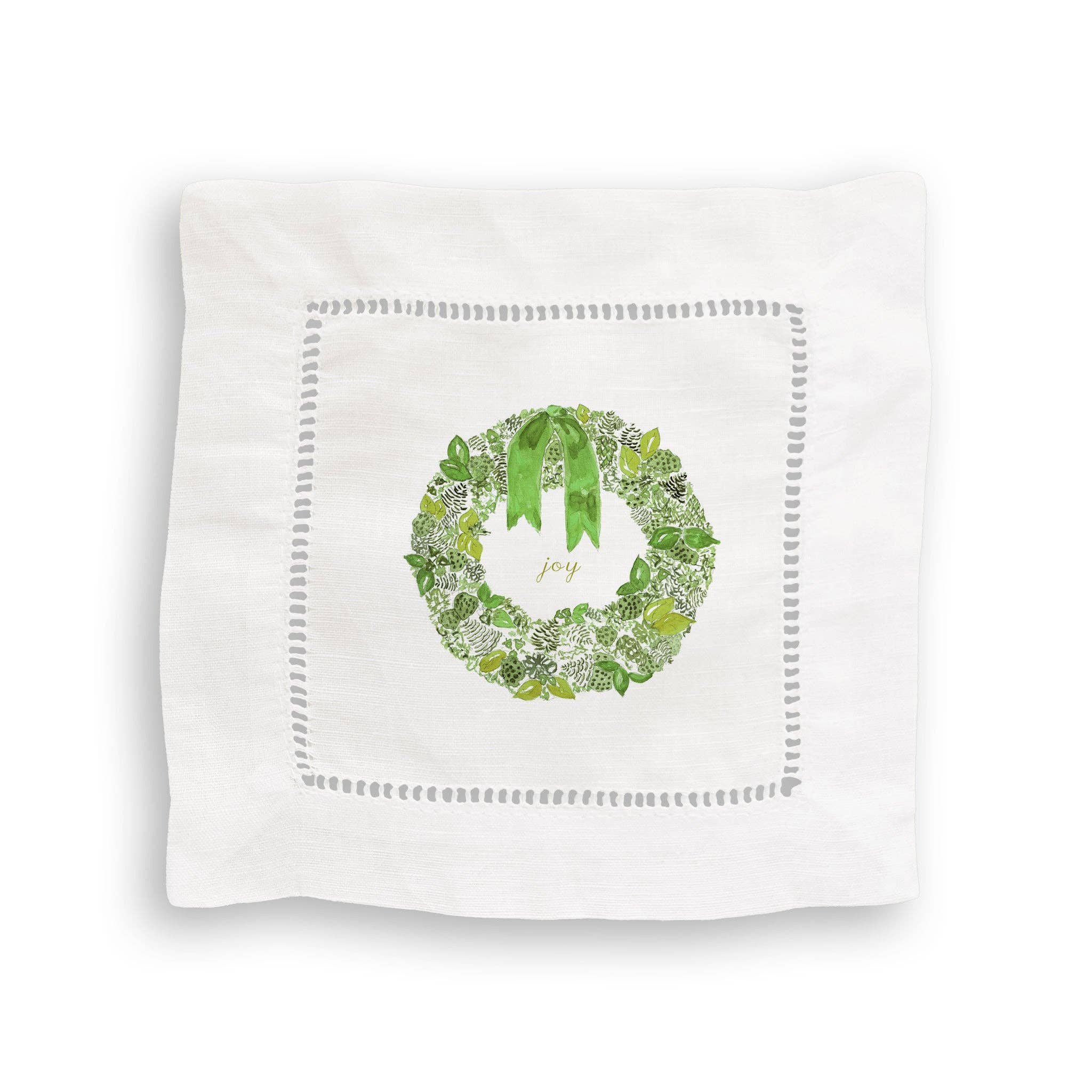 French Graffiti - Wholesale Tea Towel - Green Wreath with Joy4