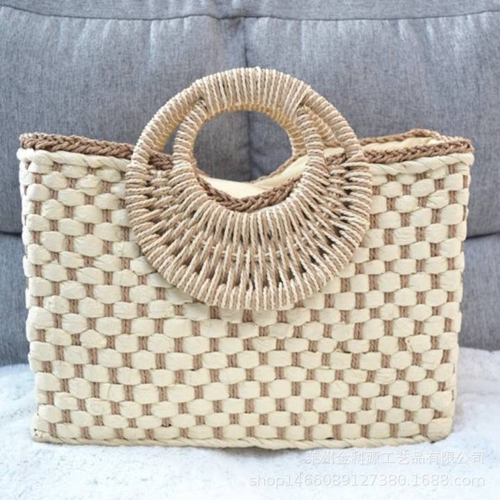 Mode Einfarbige Strohtasche für den Großhandel von FurDecoration