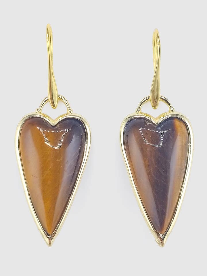 Miz Casa & Co Priya Heart Studs Earrings Tigers Eye for wholesale by Izoa pty ltd