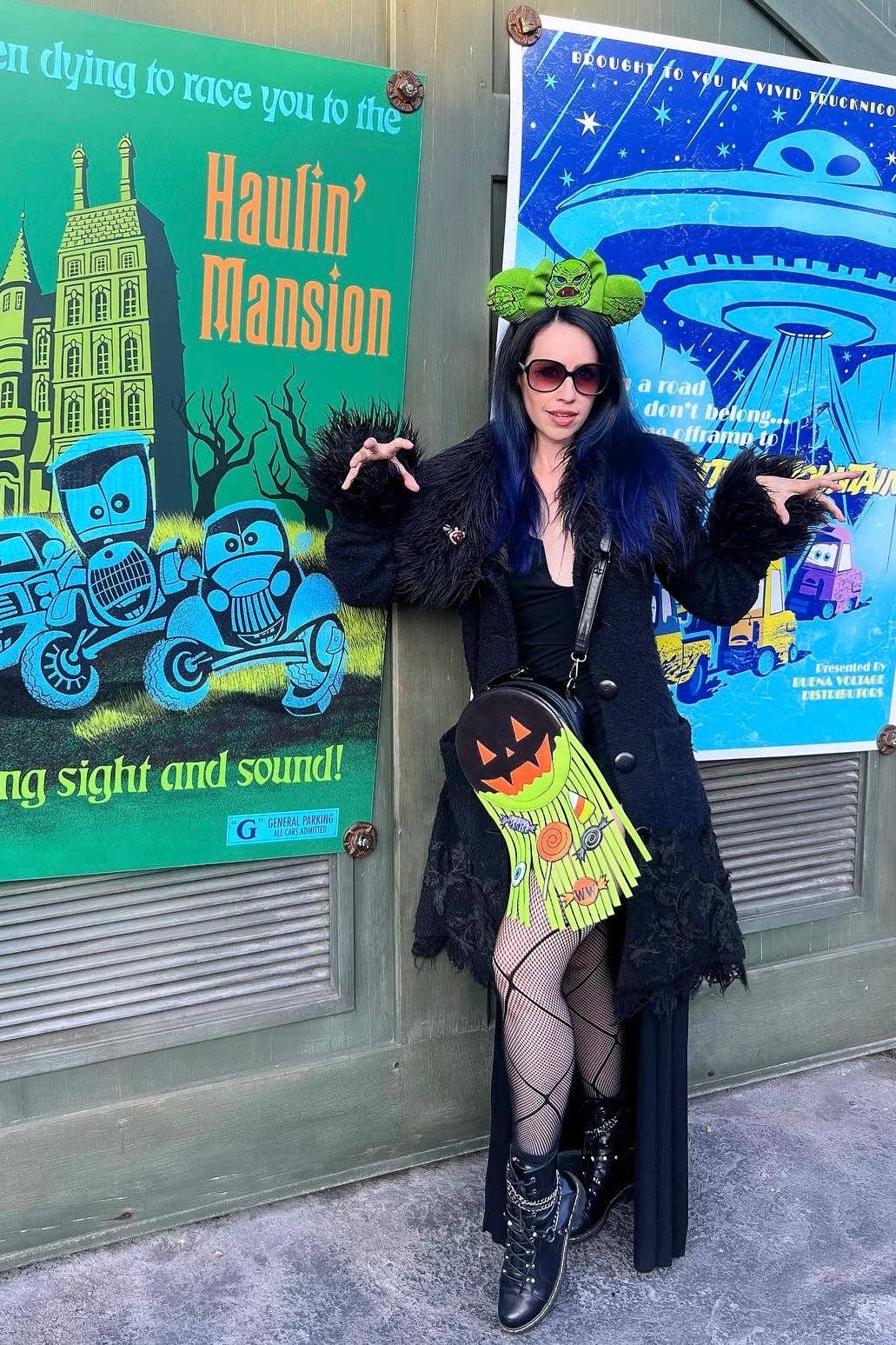 Weasel Wear - Wholesale Crossbody Bag - Women's - Mini Pumpkin Barf Bag - Faux-Leather Jack-o’-Lantern Fringe Purse with Neon Green “Pumpkin Guts” (Trick-or-Treat Gone Wrong Edition)1