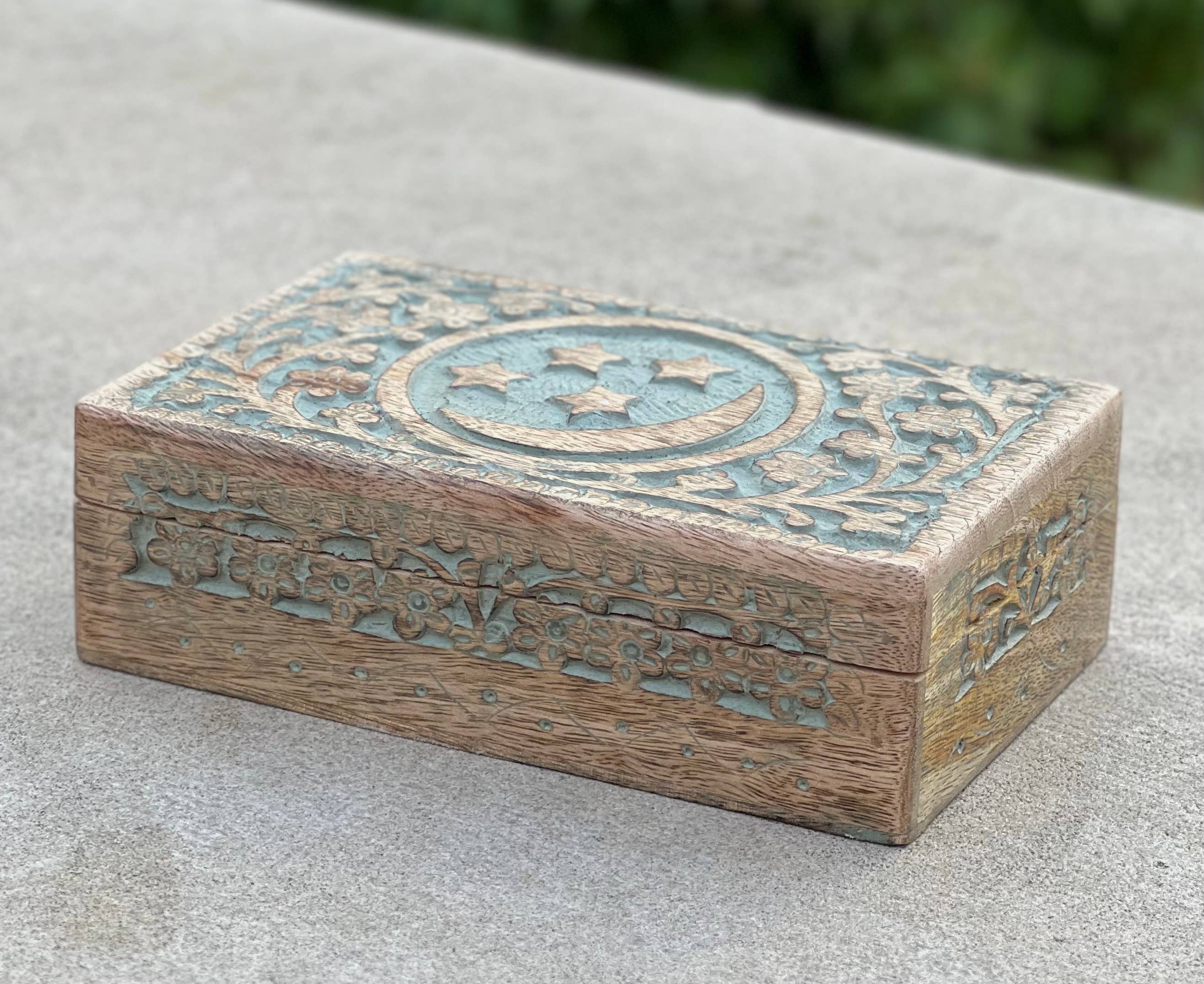 Lungta Imports - Wholesale Decorative Box - Celestial Moon and Stars Hand Carved Wooden Box Storage12