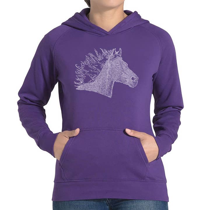 LA Pop Art – wholesale Hoodie – Women's – Women's Word Art Hooded Sweatshirt -Horse Mane