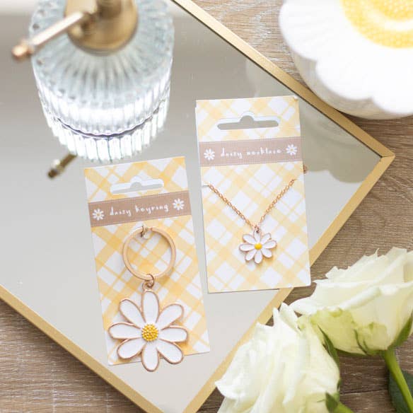 Something Different Wholesale – Engroshandel Nøglering - Dame – Nøglering med hvid margurit i emalje og guldkant4