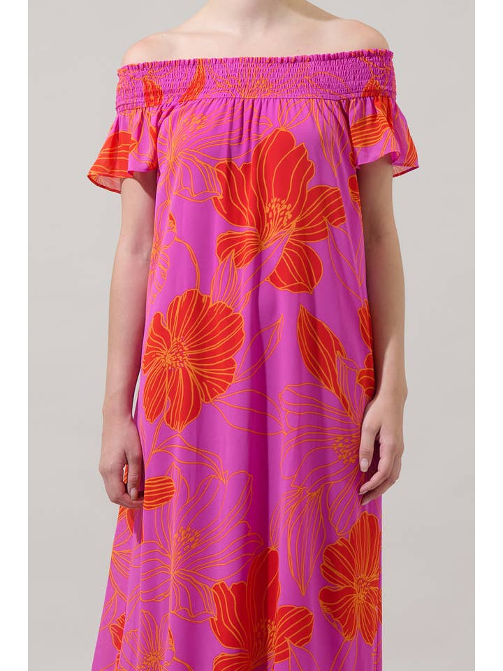 ORANGE PINK MULTI Blakeley Floral Jane Smocked Maxi Dress for wholesale on Faire3