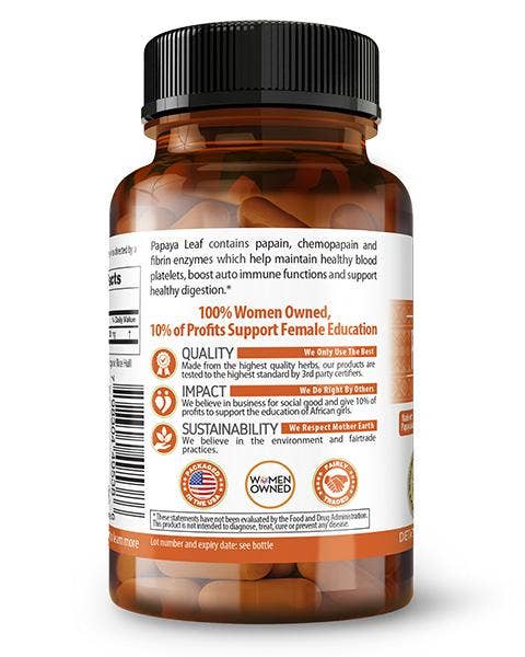 Herbal Goodness – wholesale Oral supplement/vitamin – Papaya Leaf Extract - Capsules 600mg-10X Strength10