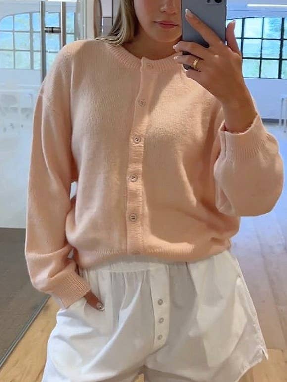 HIDDENBRAND - Wholesale Cardigan - Women's - Essential Plain Button Down Basic Cardigan11