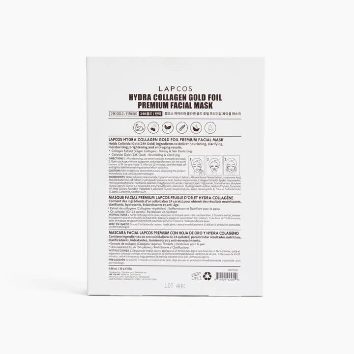 LAPCOS – Máscara facial por atacado – Máscara Facial Premium com Folha de Ouro 24k - Kit com 5 Unidades1