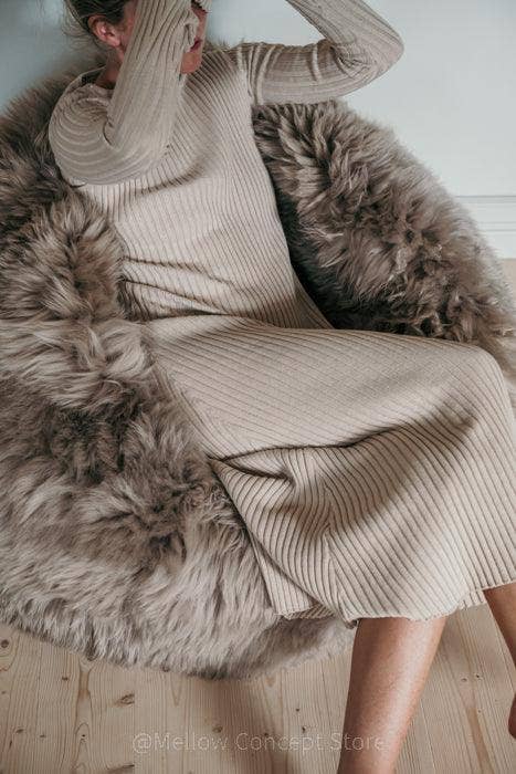 Mellow - Wholesale Pouf - Natural Sheepskin Beanbag - Greige9