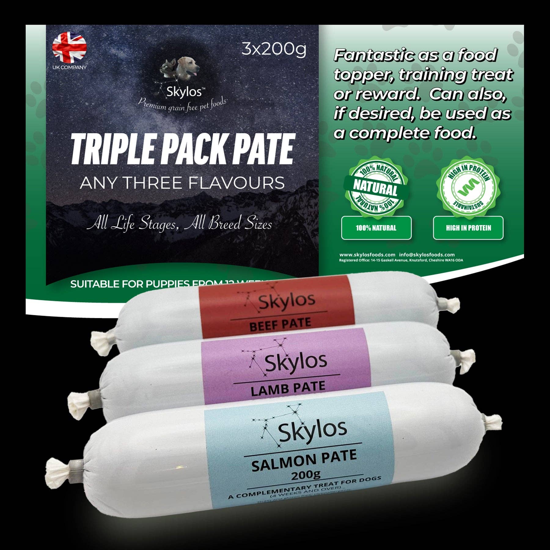 Skylos Foods – wholesale Pet food – Dog – Skylos Pate in 9 Flavours and 2 Sizes8